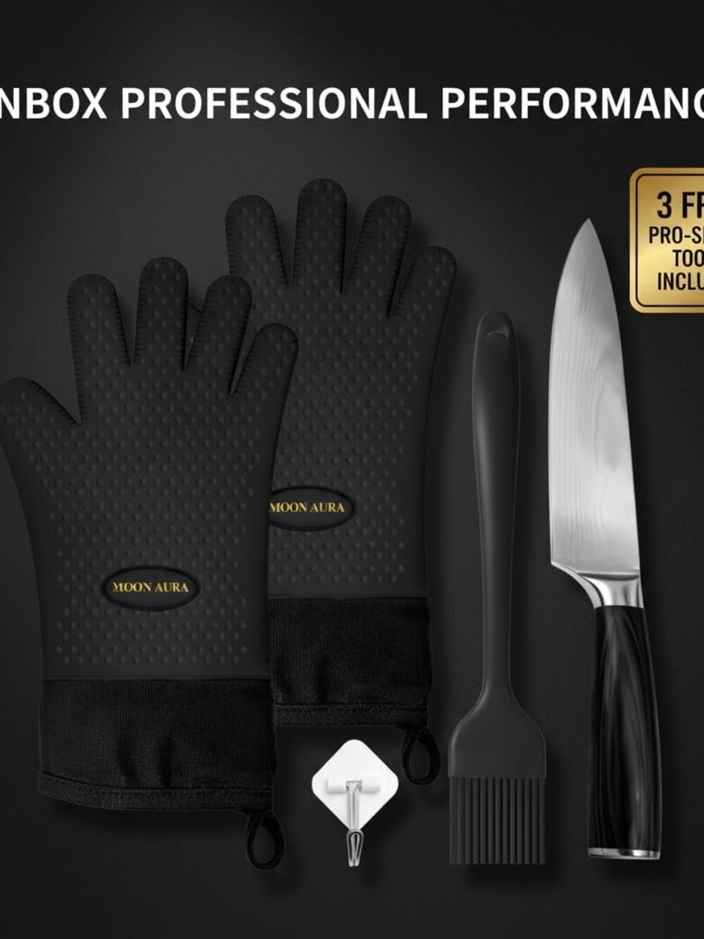Moon Aura BBQ Gloves - Heat Resistant Oven Mitts for Grilling, Baking & Smoking